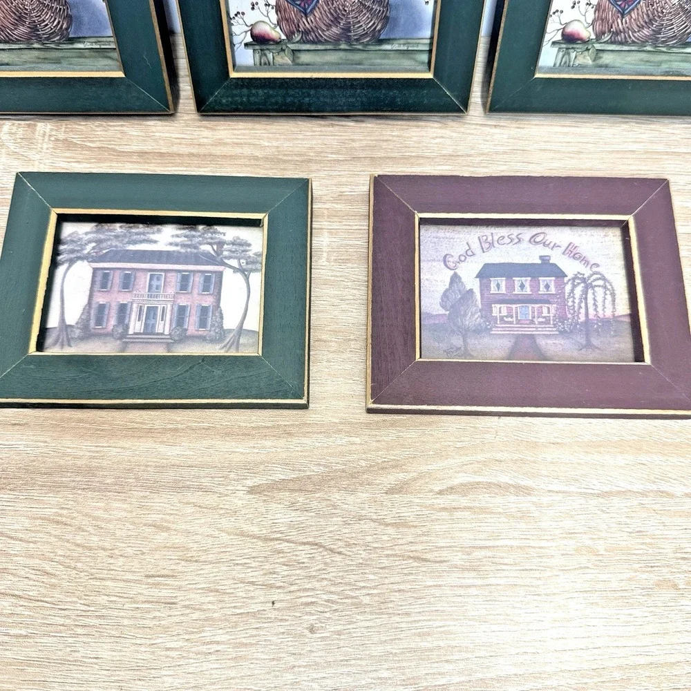 Greenacres Homespun Country Mini Framed Prints Lot 5 Fruit Colonial Houses